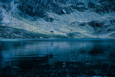 Scenic view of lake against sky during winter