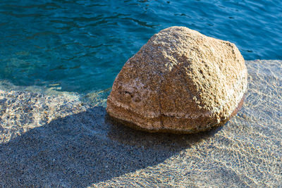 High angle view of rock by sea