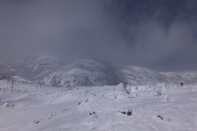 Scenic view of snow covered mountains against sky