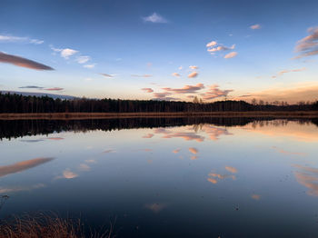 Scenic view of lake against sky at sunset