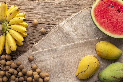 High angle view of fruits on table