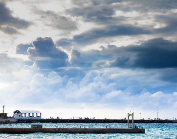 Scenic view of sea against cloudy sky