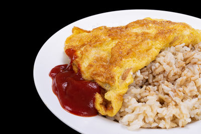 High angle view of breakfast served in plate