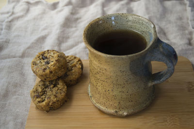 High angle view of coffee on table