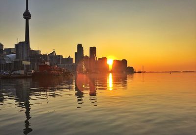 View of city at sunset