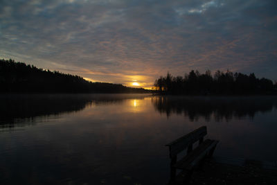 Scenic view of lake against sky during sunset