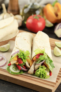 Close-up of food on cutting board