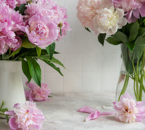 Beautiful bouquet of flowers pink peonies in a vase