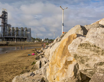 Panoramic view of construction site against sky