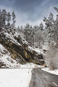 Street to the rocks in the winterly woodlands