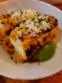 High angle view of fish served in plate