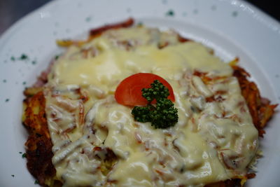 High angle view of breakfast served in plate