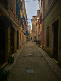 Empty alley amidst buildings in city
