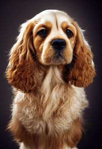 Close-up of young cocker spaniel dog against black background