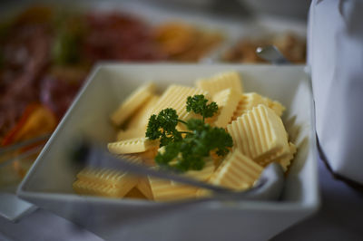 Close-up of pasta in plate on table