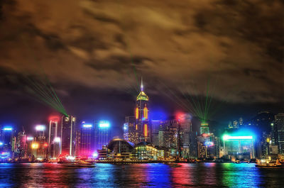 Illuminated buildings in city at night