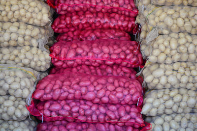 High angle view of potatoes for sale in market