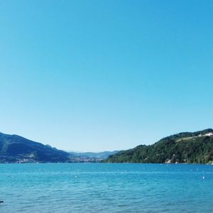 Scenic view of sea against clear blue sky