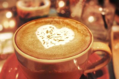 Close-up of cappuccino on table