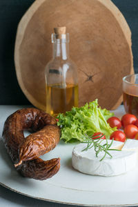 Close-up of fruits served on table
