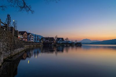 Scenic view of sea against sky during sunset zugersee 