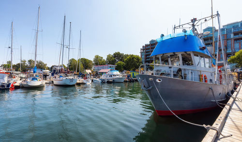 Boats moored in harbor