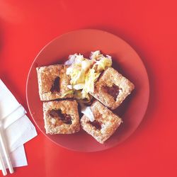 Directly above shot of breakfast served on table