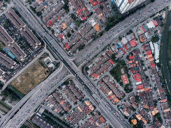 High angle view of street amidst buildings in city