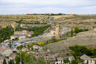High angle view of buildings in city