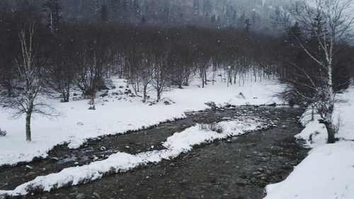 Snow covered landscape against sky