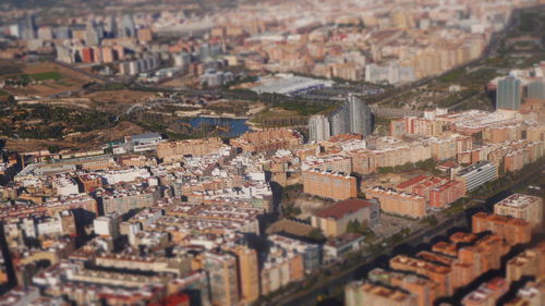 High angle view of buildings in town