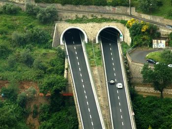 High angle view of bridge on road