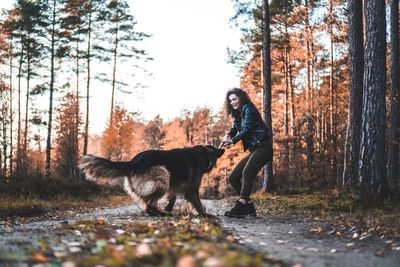 Man with dog in the forest