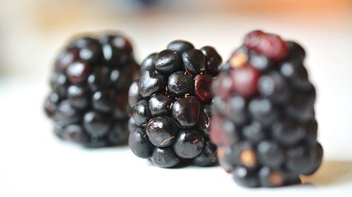 Close-up of blackberries on table