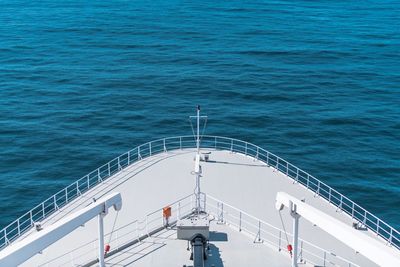 High angle view of ship sailing on sea