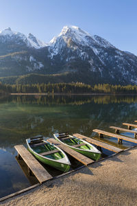 Scenic view of lake and mountains against clear sky