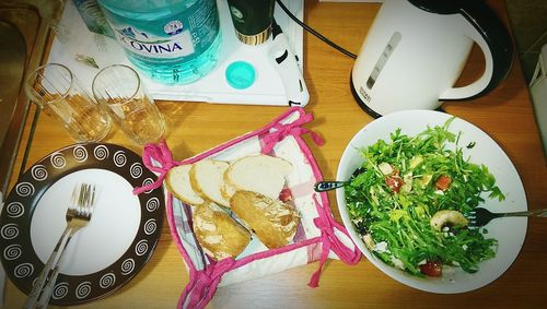 High angle view of food on table