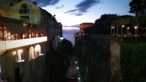 Illuminated buildings against the sky