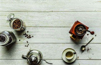 High angle view of coffee on table