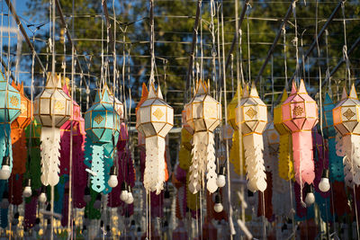 Close-up of decoration hanging at market stall