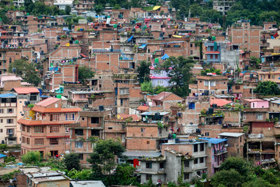 High angle view of buildings in city