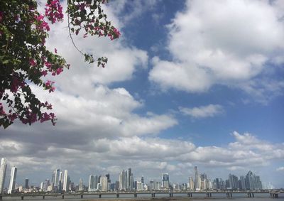 Low angle view of cityscape against sky