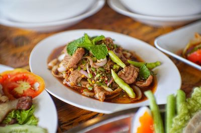 Close-up of meal served in plate