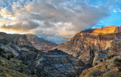 Scenic view of mountain against cloudy sky