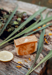Making handmade natural soaps on an old wooden table