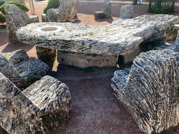 High angle view of stones on rocks