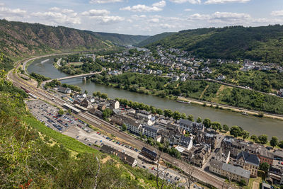 View on the german city of cochem with the colored houses and the reichsburg cochem castle 