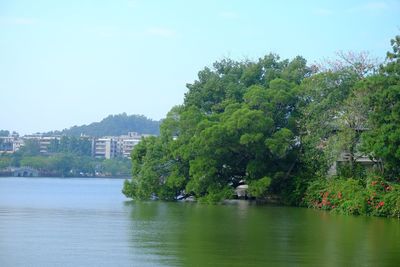 Scenic view of lake against sky