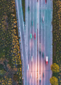 High angle view of city street seen through glass