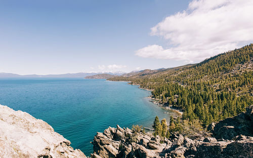 Beautiful view of lake tahoe on the spring day.